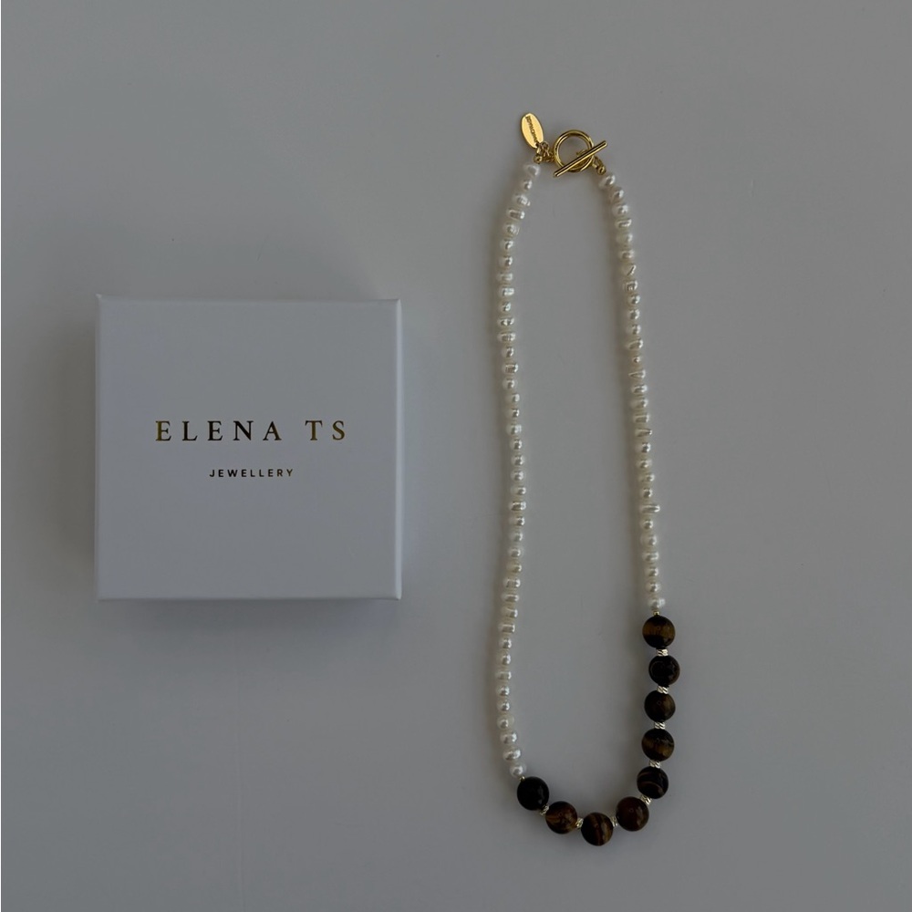 644 Pearl Necklace Tiger eye Stones